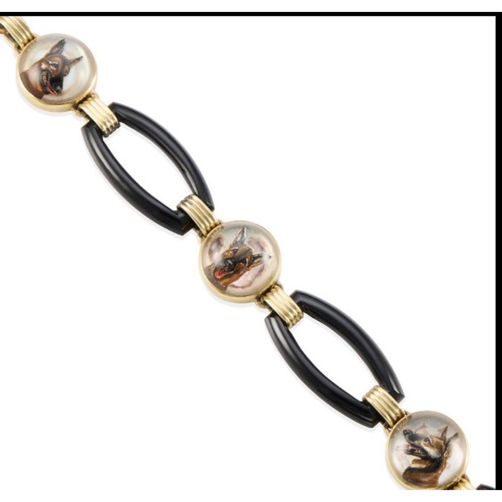 Antique Reverse Essex Crystal Intaglio Onyx 14k Gold Bracelet